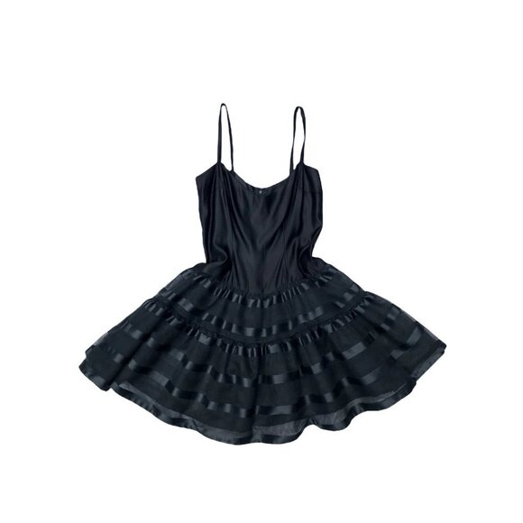Vintage Sheer Petticoat Slip Dress Black Striped Fit & Flare Small - Picture 3 of 6